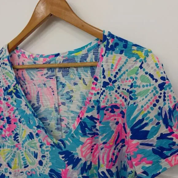 Lilly Pulitzer Jessica Colorful V Neck T Shirt Dress Short Sleeve Size XL - Picture 3 of 6